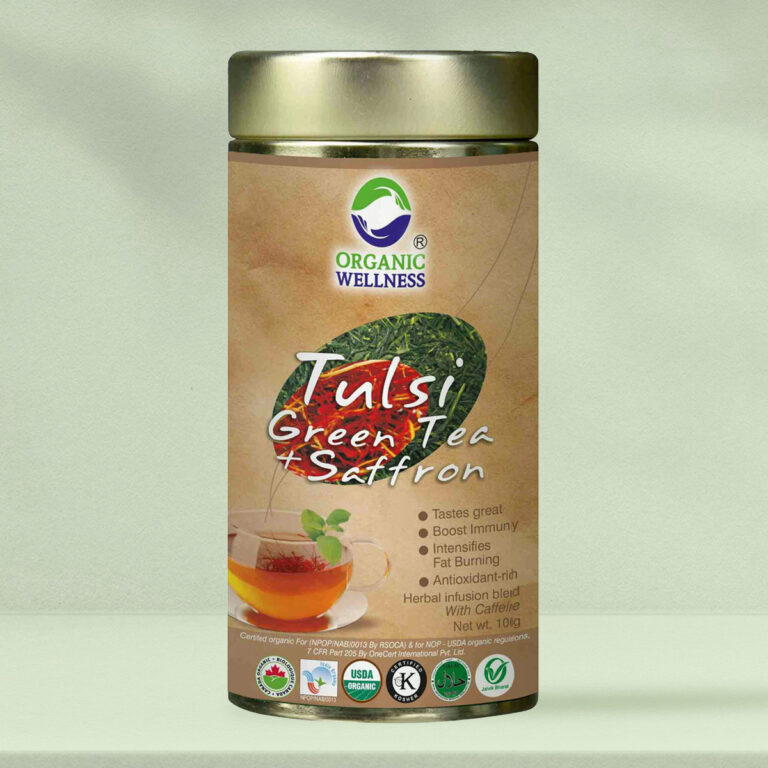 Tulsi Green Tea + Saffron 100 grams Tin Pack